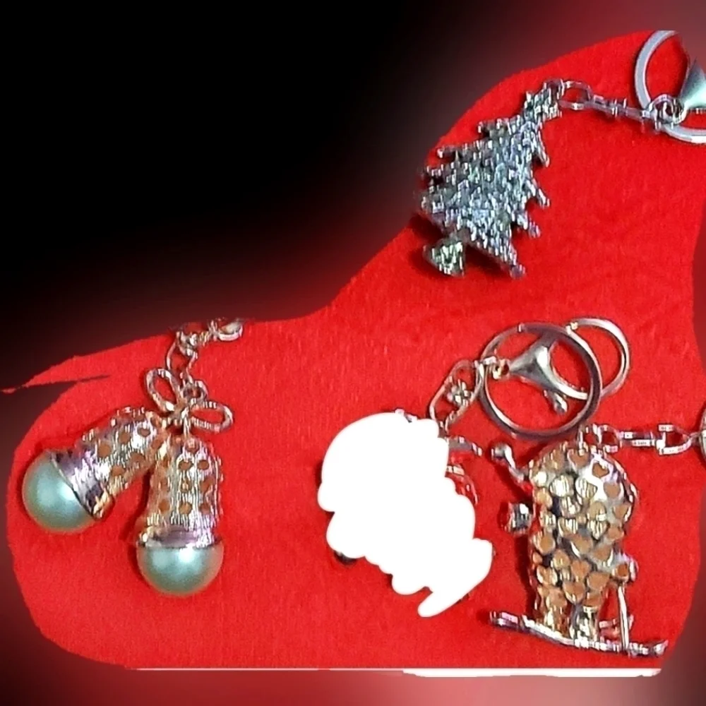 Christmas Santas Tree Bells Enamel Crystal Keychain